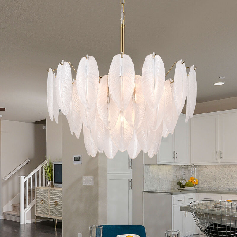 Abril Brushed Shiny Brass 7-Light Glass Feather-shaped Chandelier image number 7