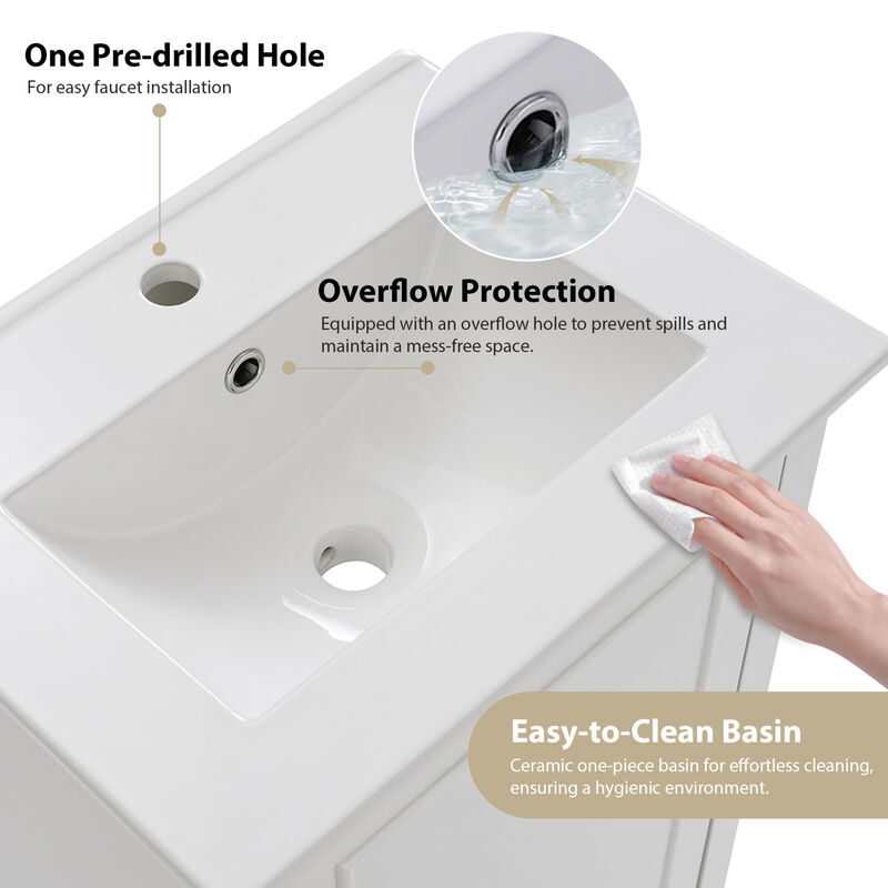 ELEMENT ACE Modern Compact Bathroom Vanity Cabinet with Ceramic Basin and Ample Storage Space image number 9