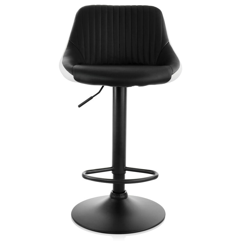Elama 2 Piece Faux Leather Adjustable Bar Stool in Black and White with Black Base