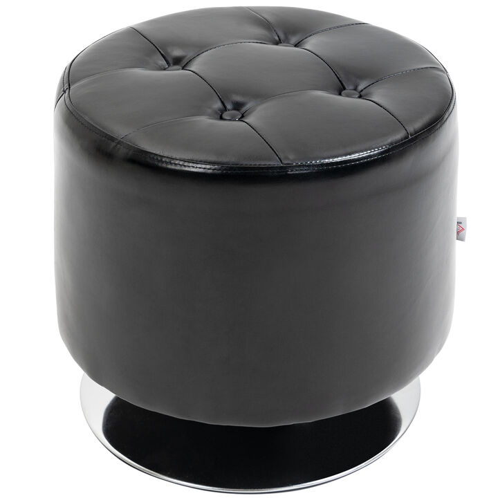 HOMCOM 360° Swivel Foot Stool Round PU Ottoman with Thick Sponge Padding and Solid Steel Base, Black