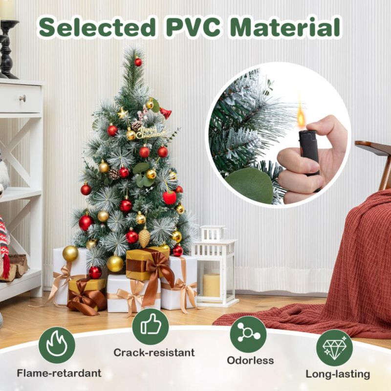 Hivvago 3 FT Pre-Lit Artificial Mini Christmas Tree with 98 Flocked PVC and Pine Needles