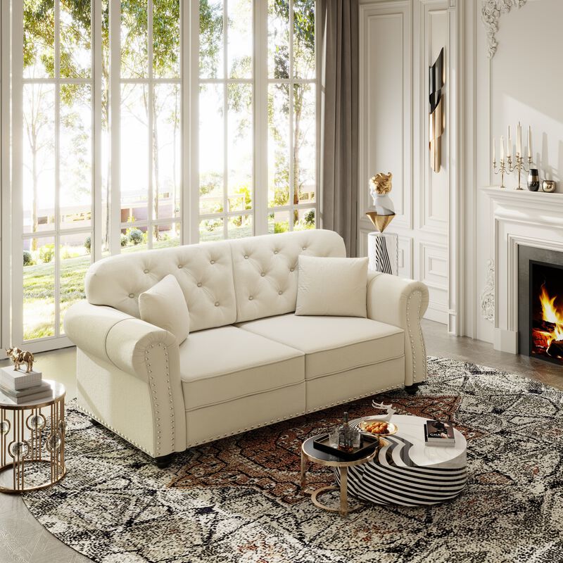 63" Velvet Chesterfield Sofa with Nailhead Trim and 2 Pillows image number 3