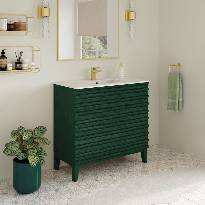 Cascade 36" Freestanding Bathroom Vanity in Green Oak with Sink Top image number 4