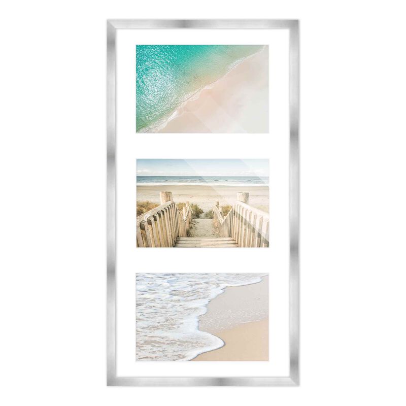 8.5x17 Wood Collage Frame with White Mat For 3 5x7 Pictures