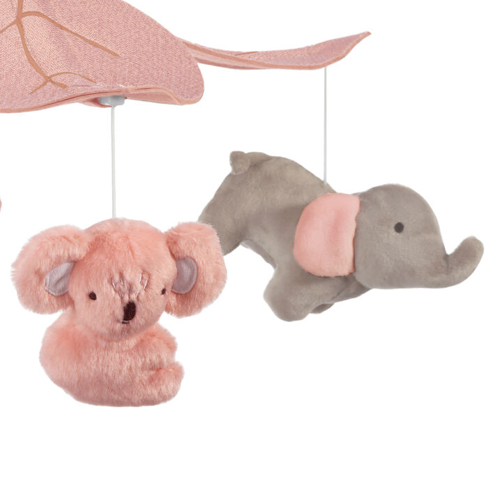 Lambs & Ivy Calypso Pink/Gray Koala & Elephant Musical Baby Crib Mobile