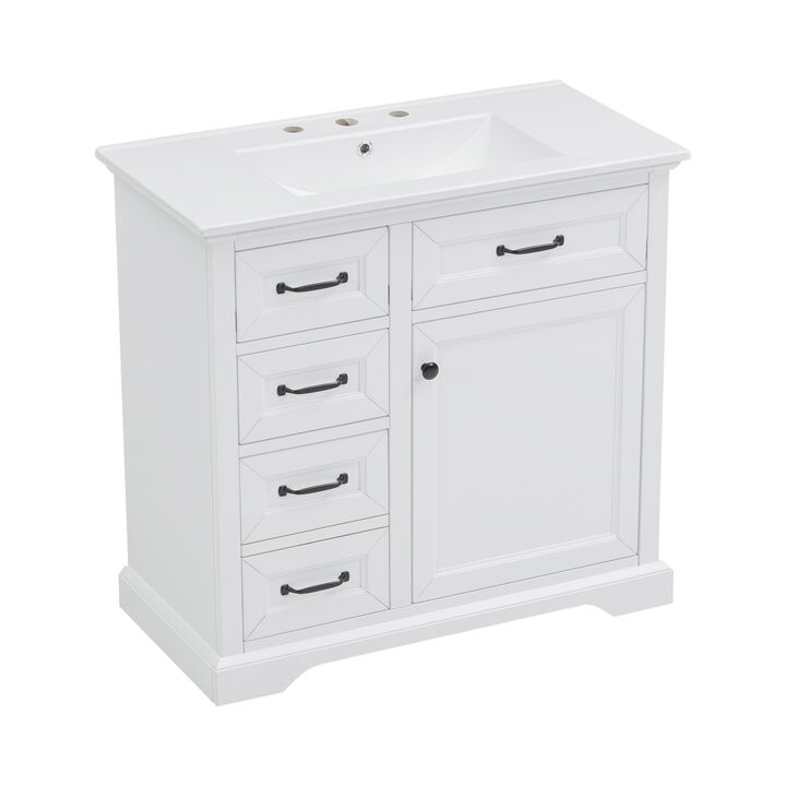 36" Bathroom Vanity with Sink, 4 Drawers & Soft-Close Door, Freestanding Storage Cabinet