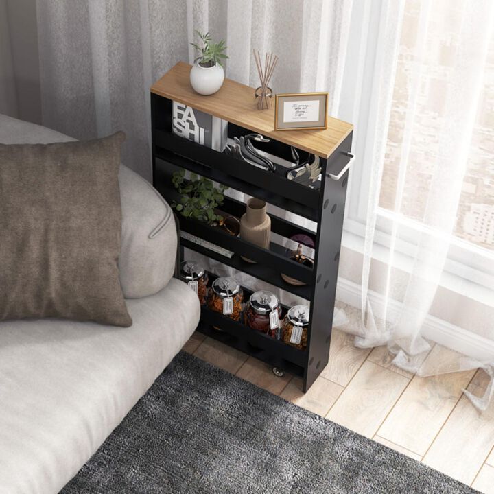Hivvago Narrow Mobile Serving Cart with Open Shelves for Kitchen Bathroom Living Room