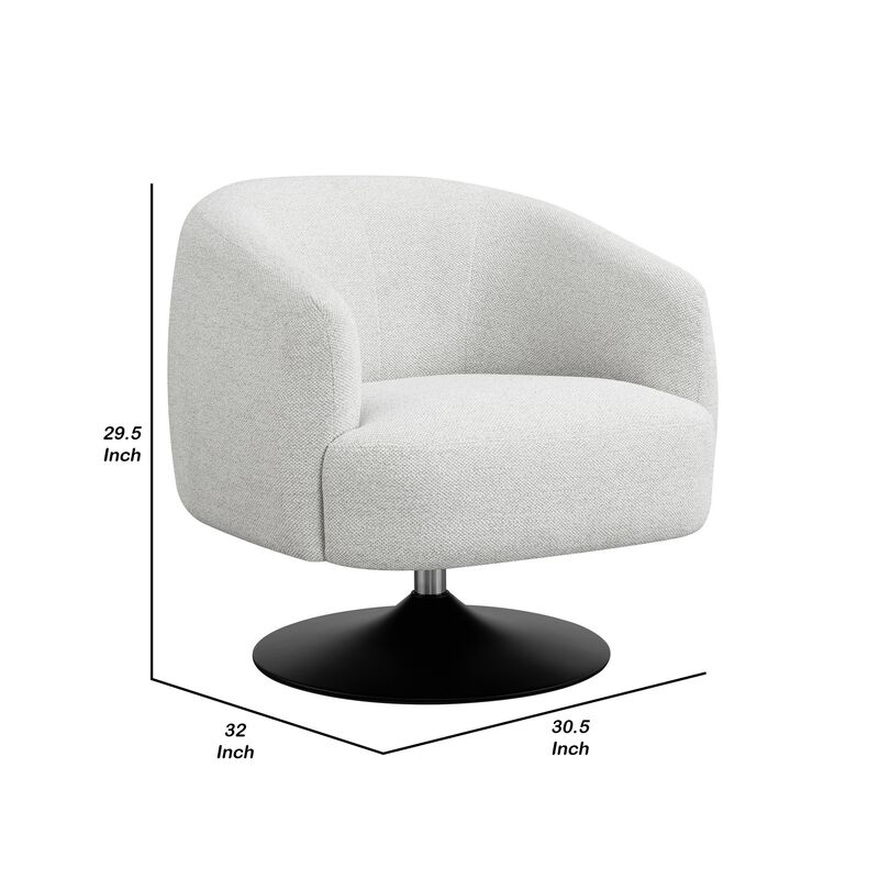 32 Inch Barrel Foam Accent Chair, Swivel Pedestal Base, Beige Boucle Fabric-Benzara