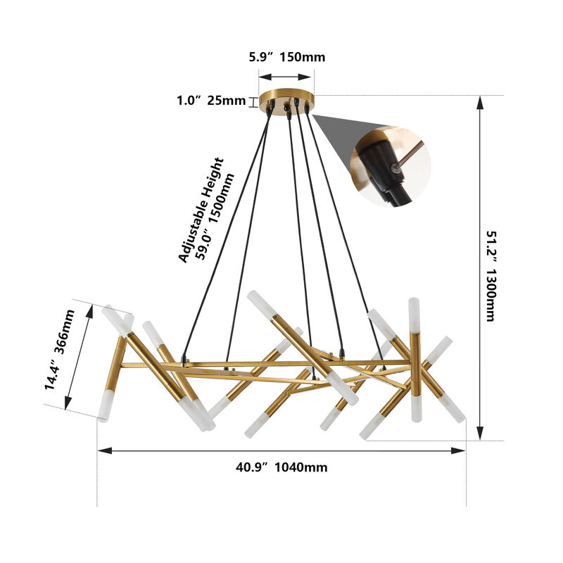ELEMENT ACE Modern Branch Design Chandelier Light Fixture with Adjustable Height Frosted Tube Lighting image number 9