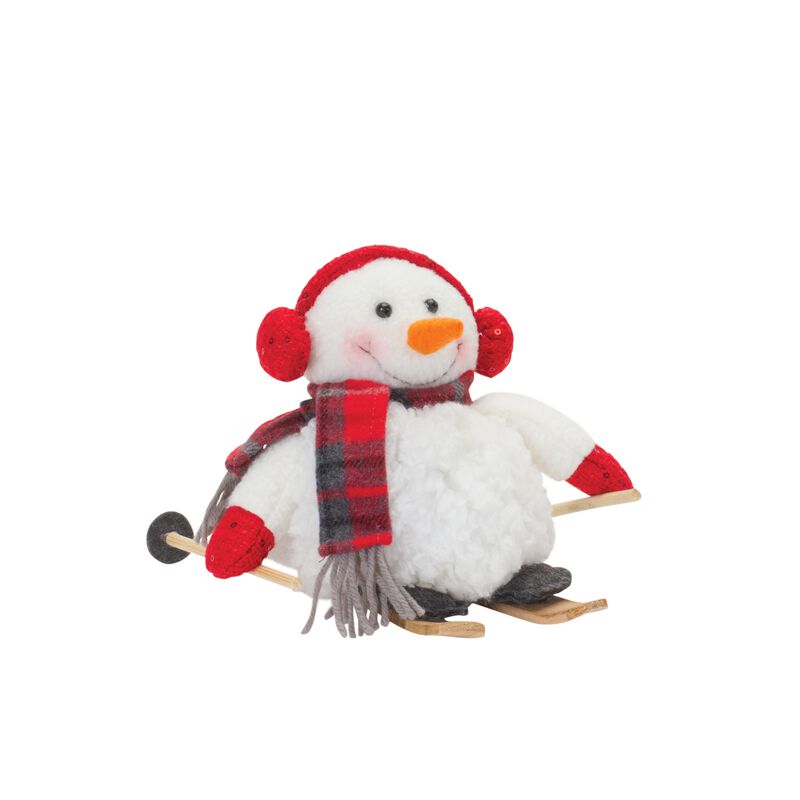 Set of 2 Plush Snowman Shelf Sitters in Winter Sports Outfits for Holiday Decor