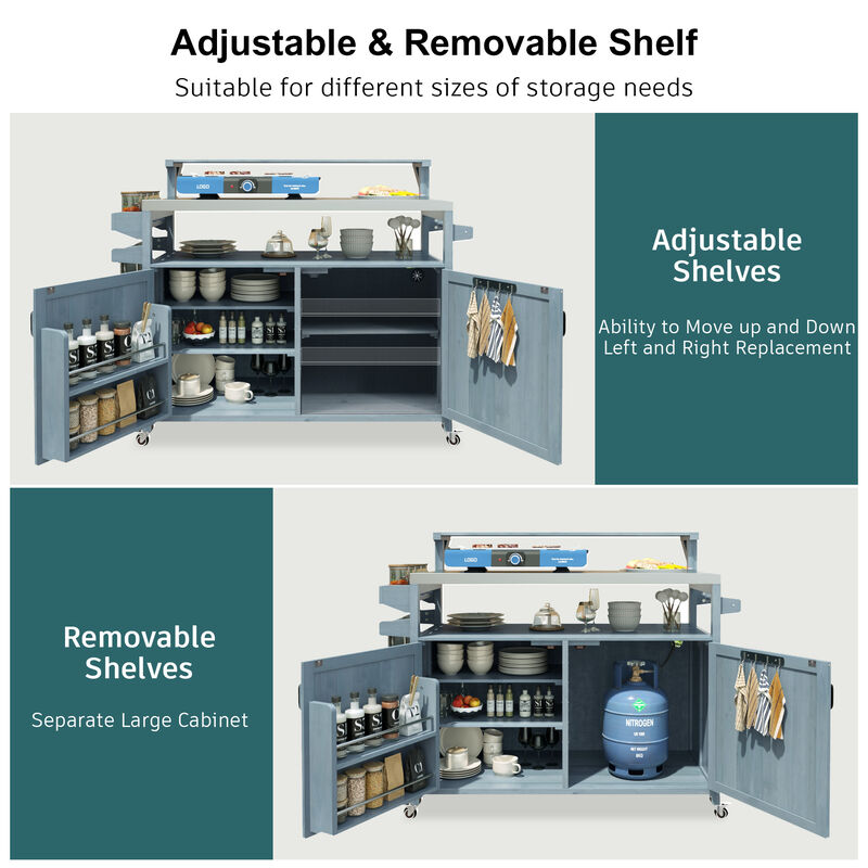 Merax Outdoor Kitchen Island with Raised Shelf