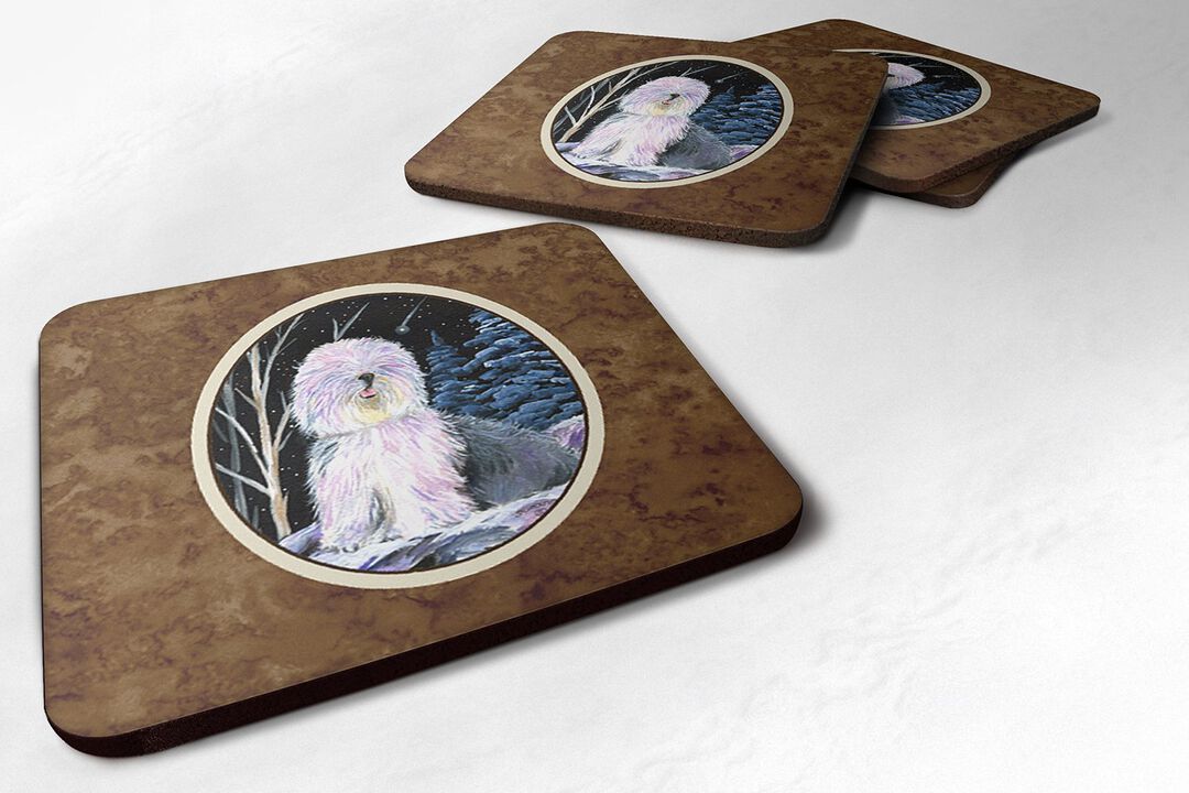 Caroline's Treasures SS8409FC Starry Night Old English Sheepdog Foam Coasters Set of 4 (Set of 4), 3.5 H x 3.5 W, Multicolor