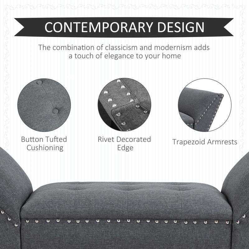 Charcoal Grey Bedroom Bench: Button Tufted Fabric Ottoman