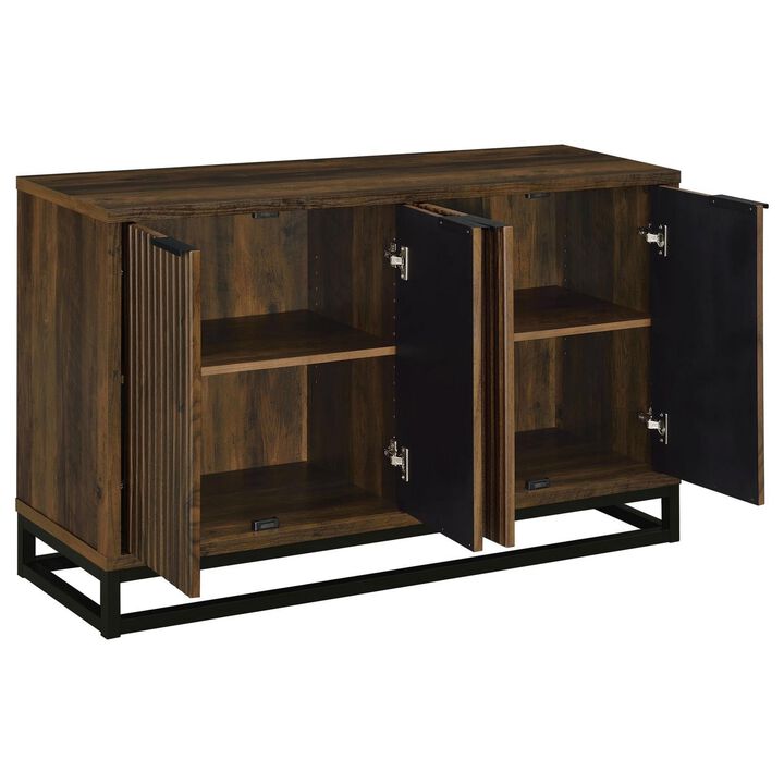 47 Inch Sideboard Cabinet Console, 4 Door, Carved Panels, Black and Brown - Benzara