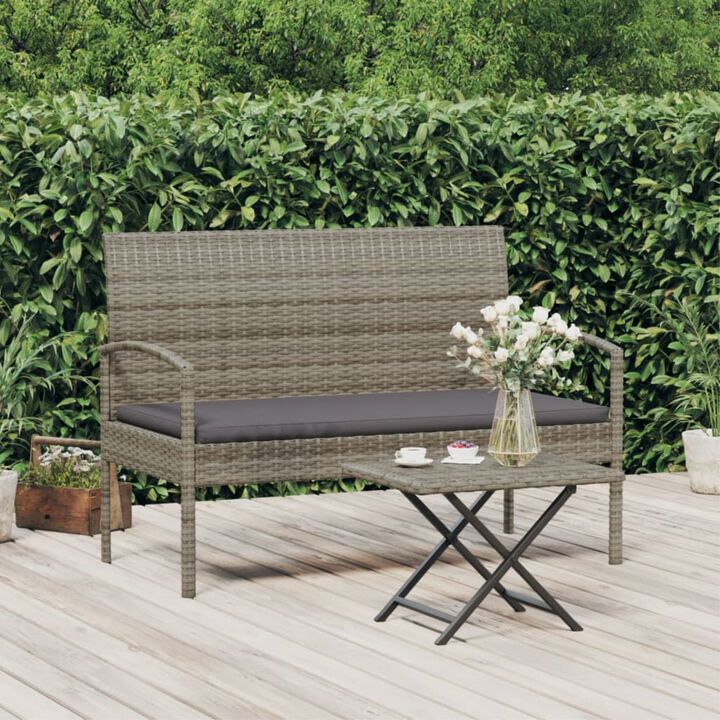 vidaXL 41.3" Outdoor Patio Garden Bench with Removable Cushion, Poly Rattan Material, Powder-Coated Steel Frame, Comfort Design, Easy Assembly, Gray