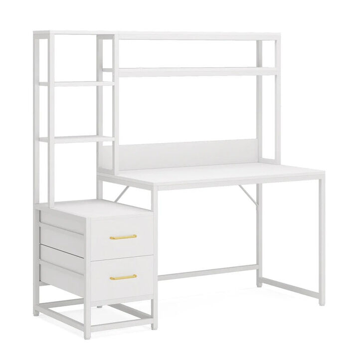 Tribesigns 60" Tall Computer Desk with Hutch and 2 Drawers, Home Office Desk with Storage Shelves, Industrial Writing Desk for Study, Desk with Drawers for Bedroom and Office, 150 lb Capacity