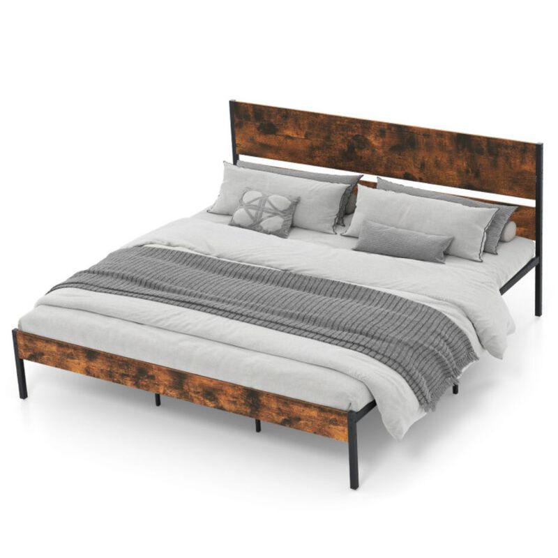 Bed Frame with Wooden Headboard and Footboard for Classic Style and Sturdy Support
