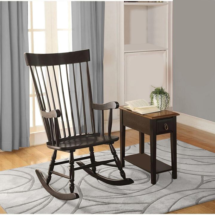 Traditional Style Wooden Rocking Chair with Contoured Seat, Black