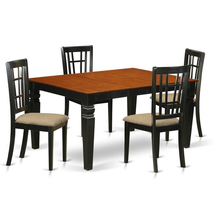 5 Pc Dinette set with a Dining Table and 4 Linen Kitchen Chairs in Black