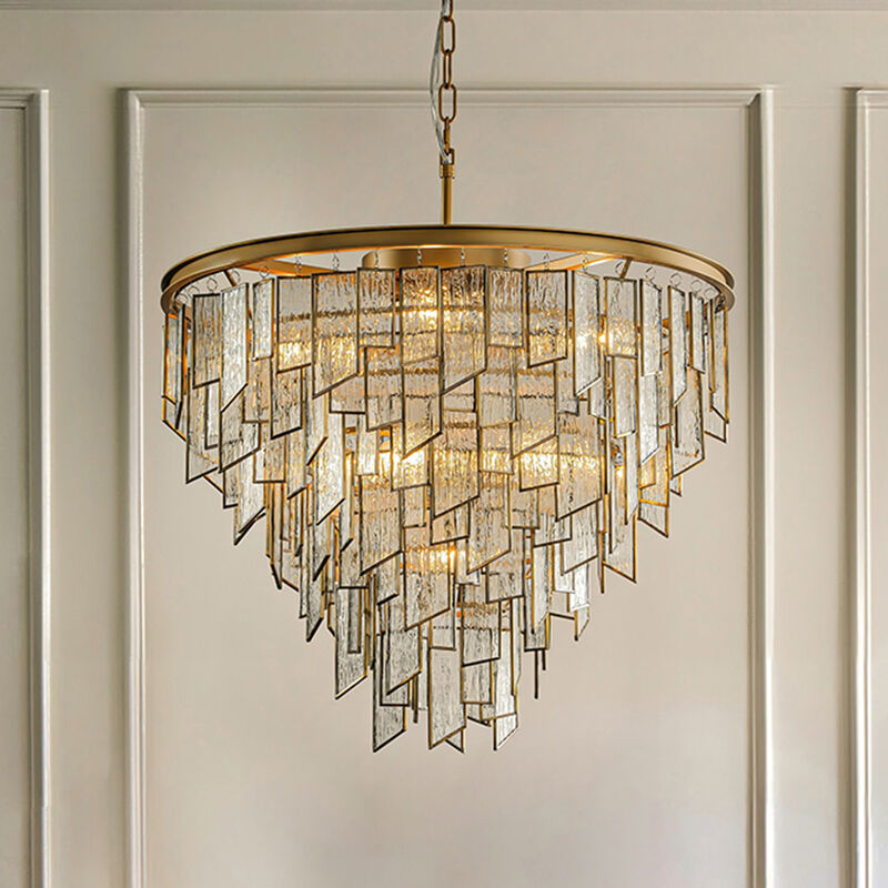 Modern Painted Brass Luxury Water Ripple Glass Chandelier for Living Room image number 1