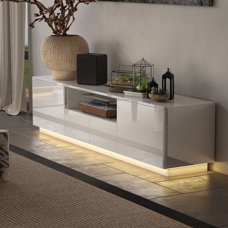 70.8 in. W x 14.5 in. D x17.3 in. H, White Smooth Finished Wooden Table up to 75 in. with 4-Drawers and 1 Shelf