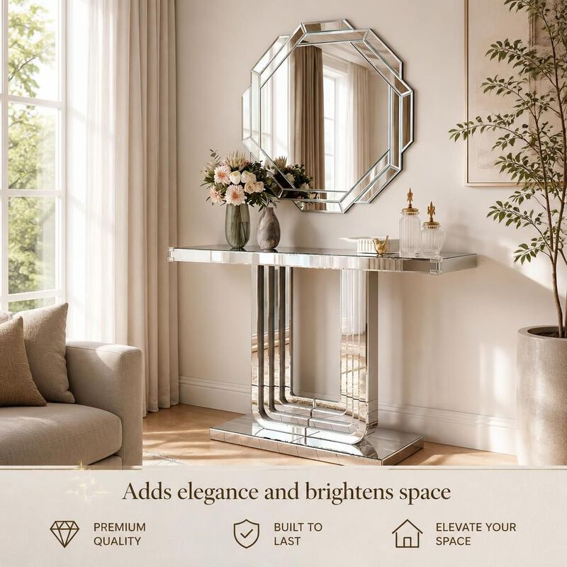 GOODSILO Mirrored Console Table with U Base and Hand-Spliced Line Design, Ideal Accent Furniture for Entryway, Living Room, Hallway and Foyer, 47 Inch image number 4