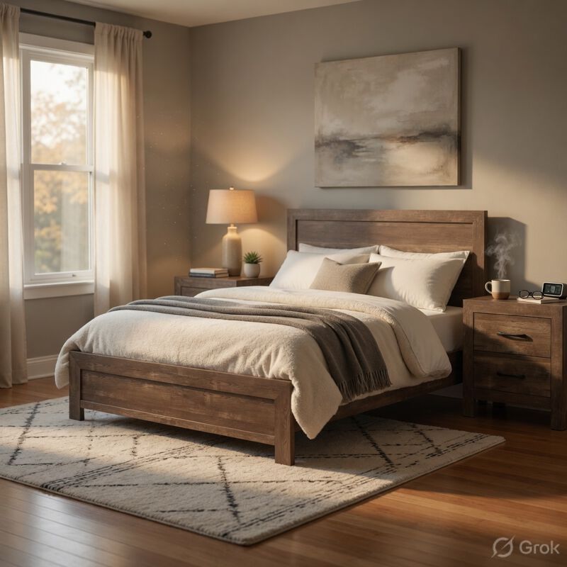 Queen Size Bedroom Set, Brown Finish, Panel Design, 3-Piece Set with Bed and Two Nightstands image number 8