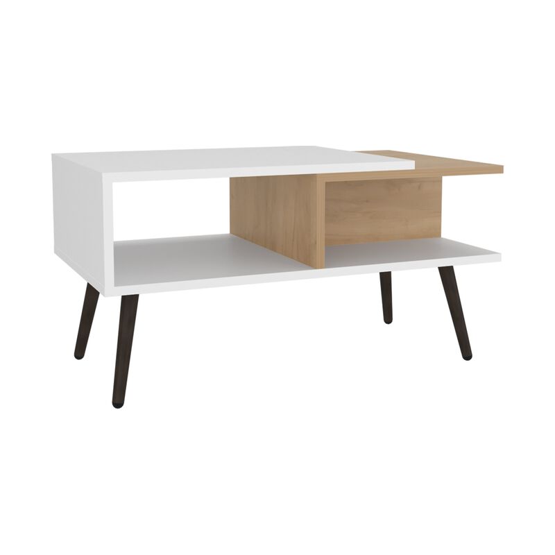 Drexel Coffee Table, 2 Shelves, 4 Legs, White / Natural Oak