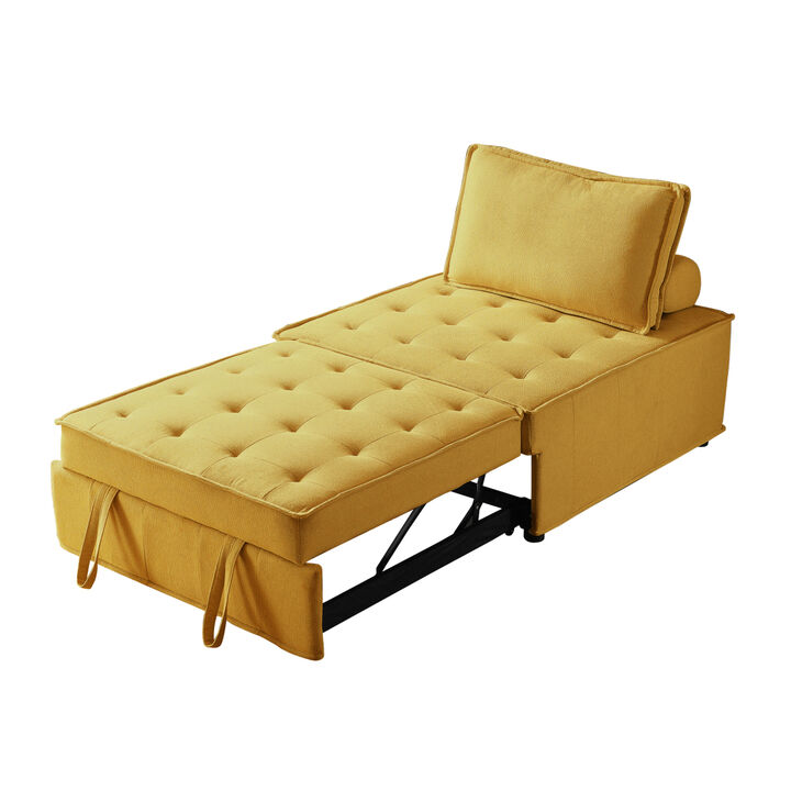 Multipurpose Linen Fabric Ottoman Lazy Sofa Pulling Out Sofa Bed (Yellow)
