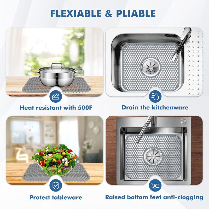 Upgraded Silicone Sink Protector Kitchen Sink Mat, 13.58"x 11.6" image number 2