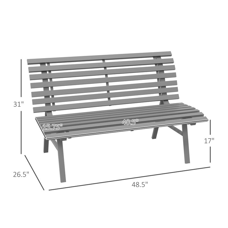 Outsunny 48.5" Garden Bench, Outdoor Patio Bench, Lightweight Aluminum Park Bench with Slatted Seat for Lawn, Park, Deck, Gray