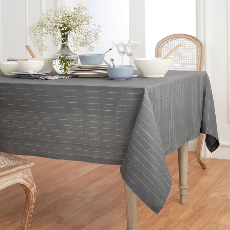 Solino Home Pinstripe 100% Linen Tablecloth &ndash; Handcrafted, Machine Washable, Perfect for Holiday and Everyday Dining