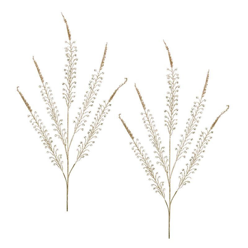 Beaded Fern Spray Set of 2 for Seasonal Arrangements, Garlands, or Tree Decor