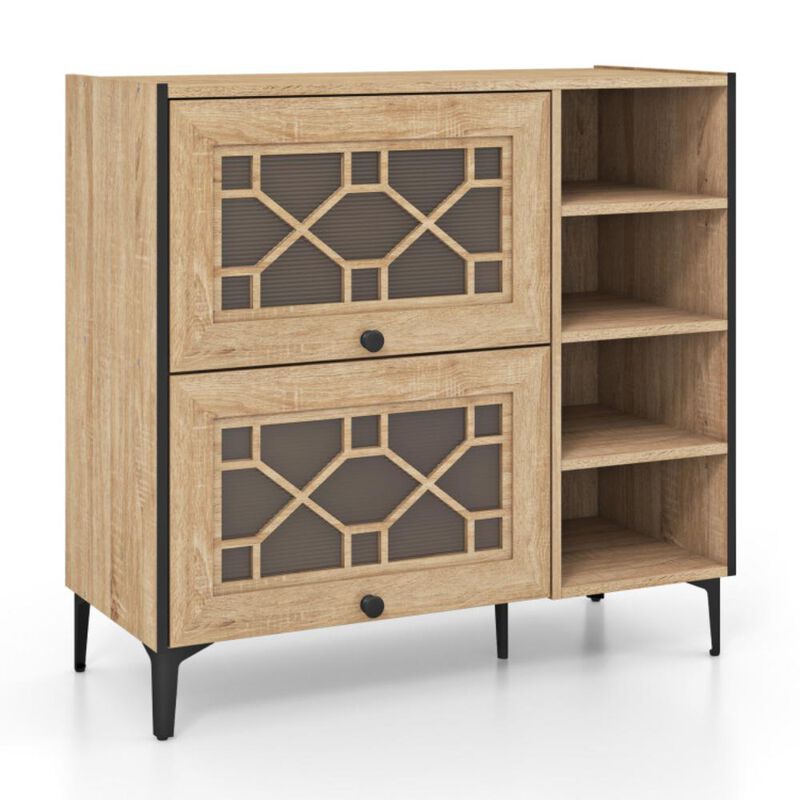 Hivvago Rustic Shoe Cabinet with Flip-up See-through Doors and Adjustable Shelves