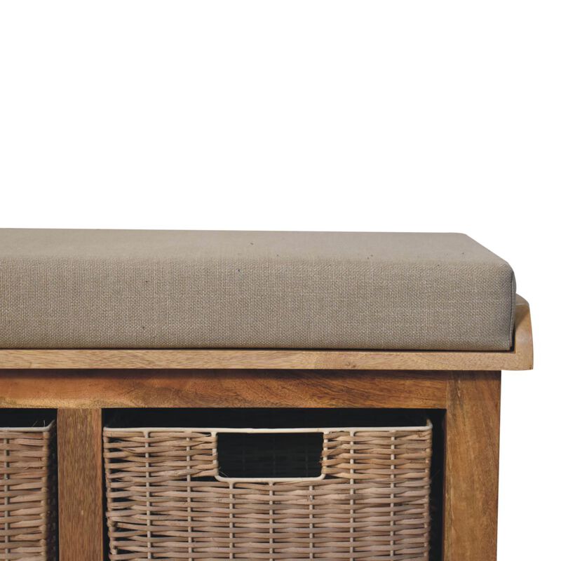 Artisan Furniture Solid Wood Rattan Basket Linen Bench