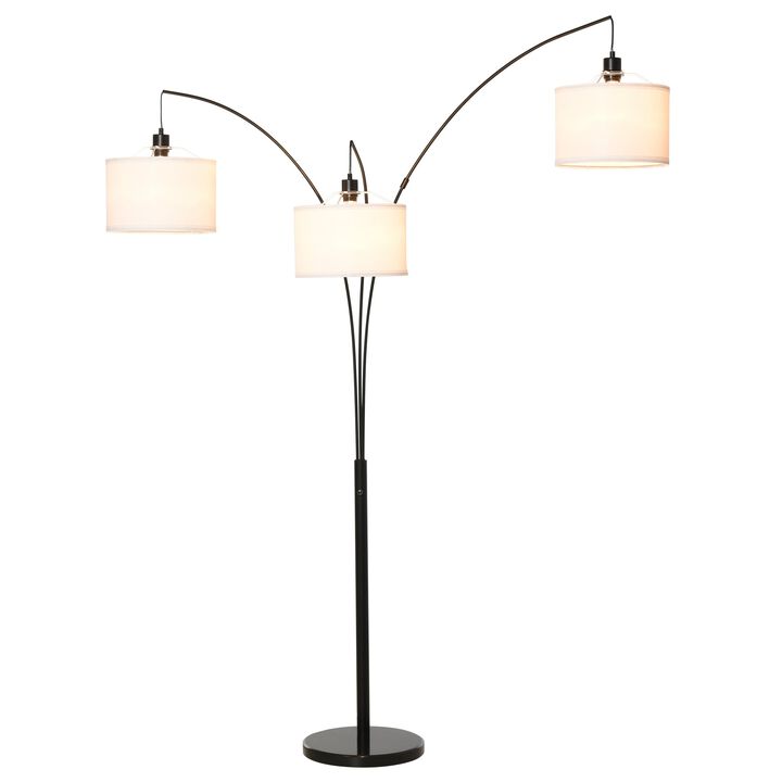Black/White Modern Light: Arc Floor Lamp with 3 Drum Shades