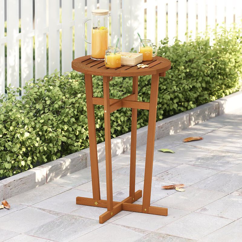 Tioman Hardwood Outdoor Patio Bar Table in Teak Oil, Natural