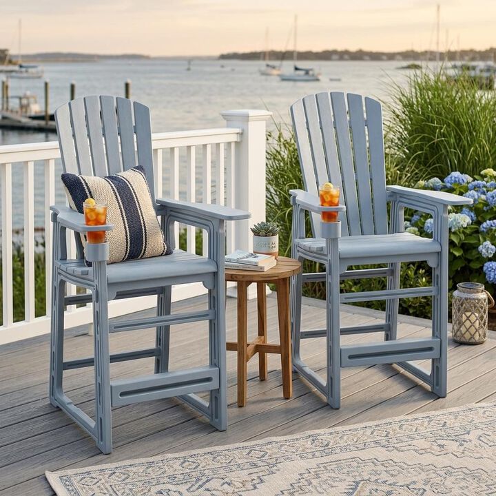 Outdoor Bar Stool Set of 2 29 Inch Patio Chairs with Back and Armrests
