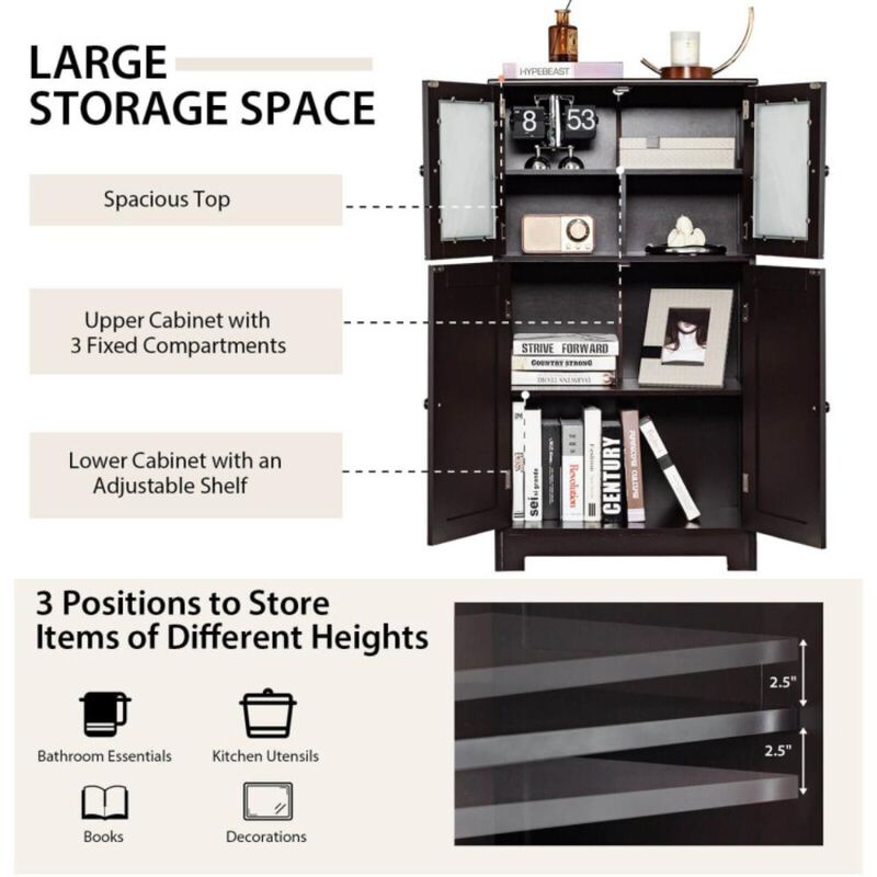 Hivvago Bathroom Floor Storage Locker Kitchen Cabinet with Doors and Adjustable Shelf