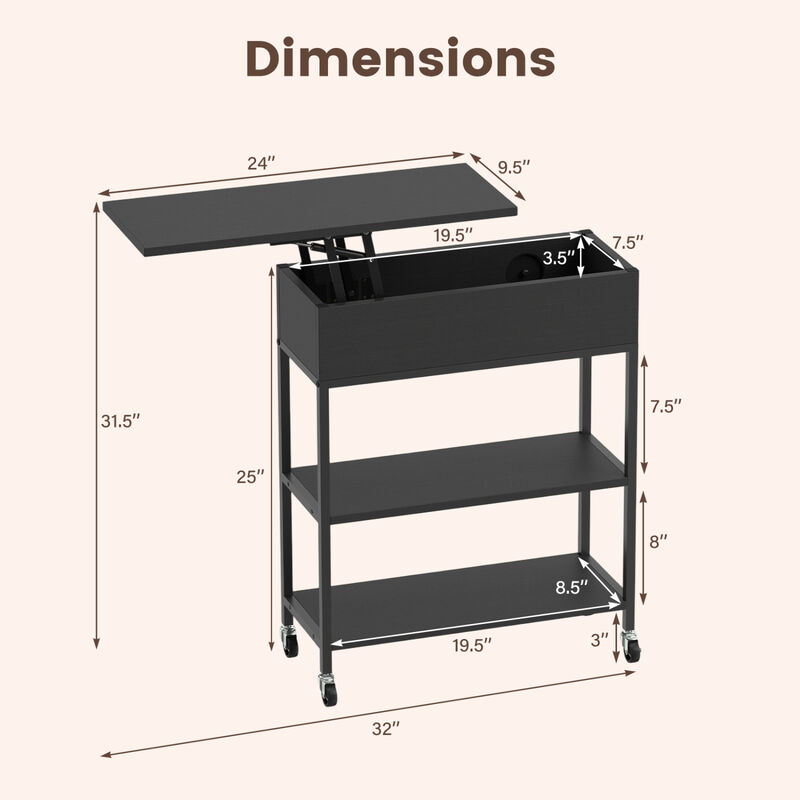 Modern Lift Top End Table with Power Outlet and Rolling Wheels for Livingroom image number 2