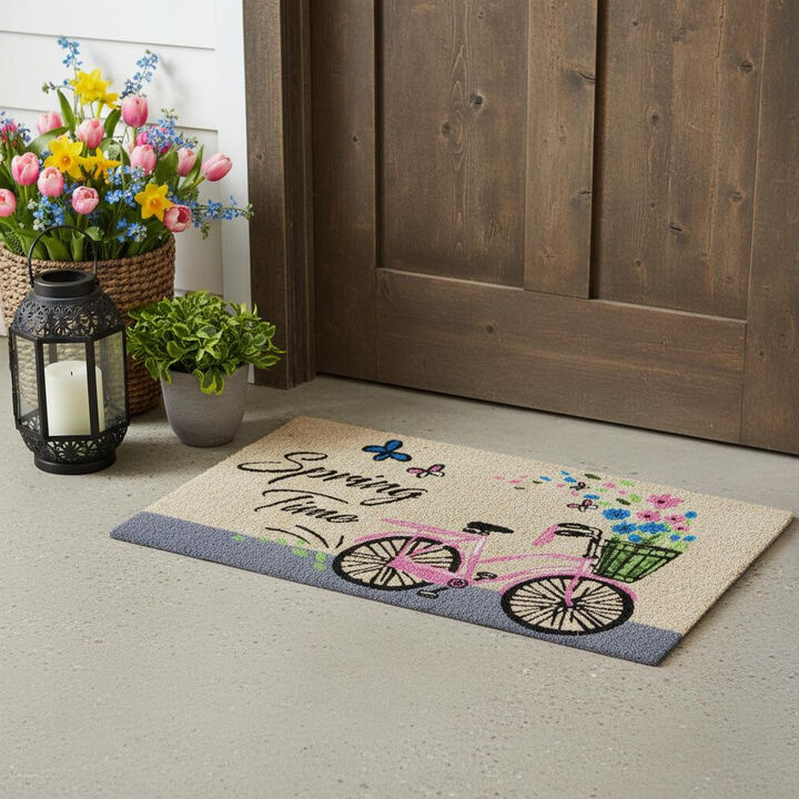 HomeRoots 18" X 30" Beige and Black Coir Bicycle Outdoor Spring Door Mat