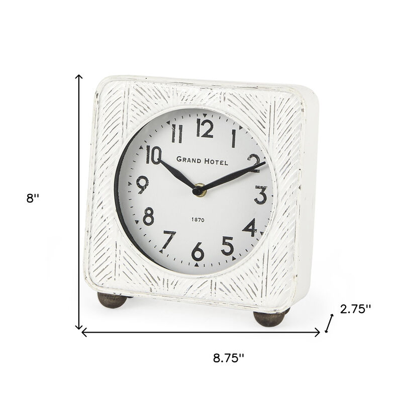 HomeRoots 9" White Iron Square Table Clock image number 2