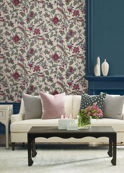 Parterre Raspberry Jacobean Wallpaper