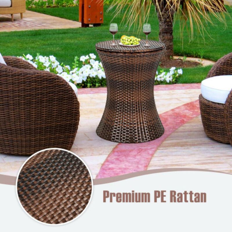 Height Adjustable Patio Rattan Cooler Bar Table
