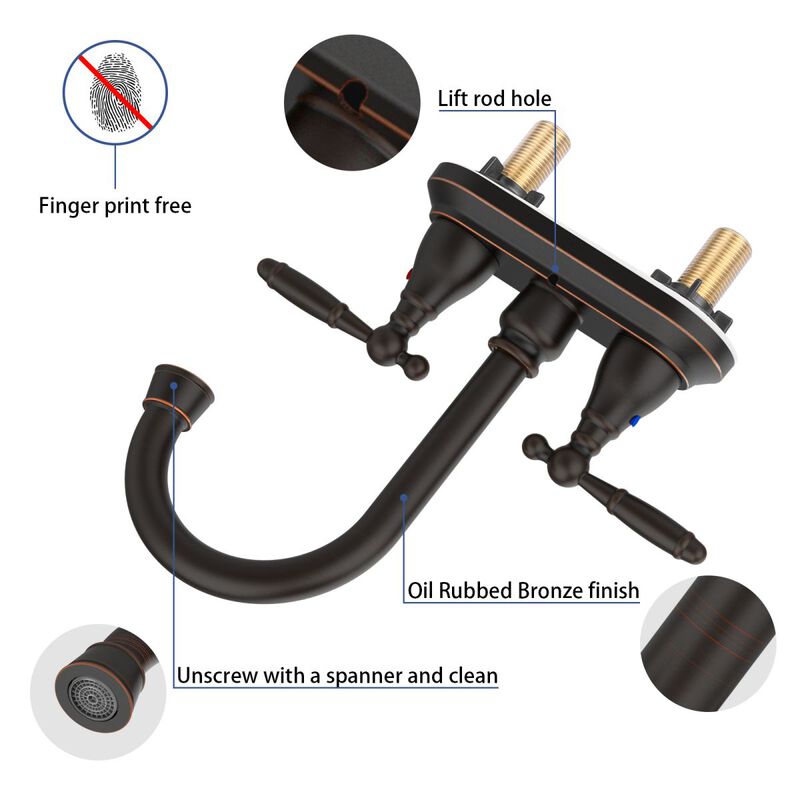 Oil-Rubbed Bronze Bathroom Faucet, 2-Handle Centerset with 360&deg; High Arc Swivel Spout for Vanity Sink