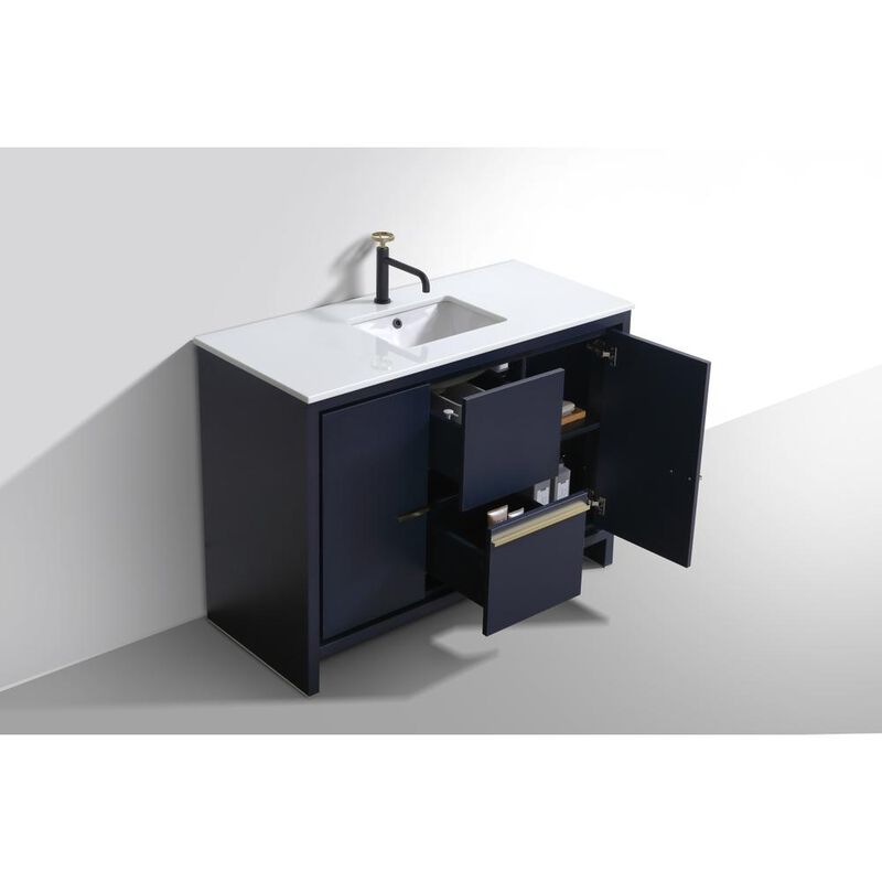 Kubebath KubeBath Dolce 48&Prime; Blue  Modern Bathroom Vanity with White Quartz Counter-Top