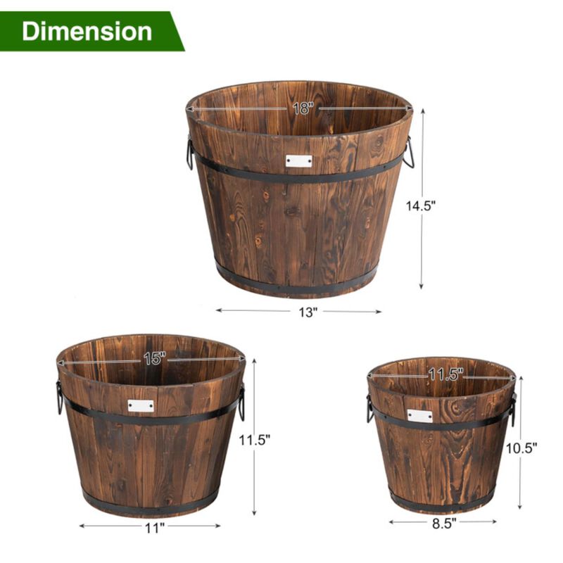 Hivvago 3 Pieces Wooden Planter Barrel Set with Multiple Size