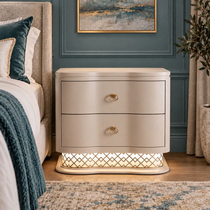 Caspique Curved 2-Drawer LED Nightstand