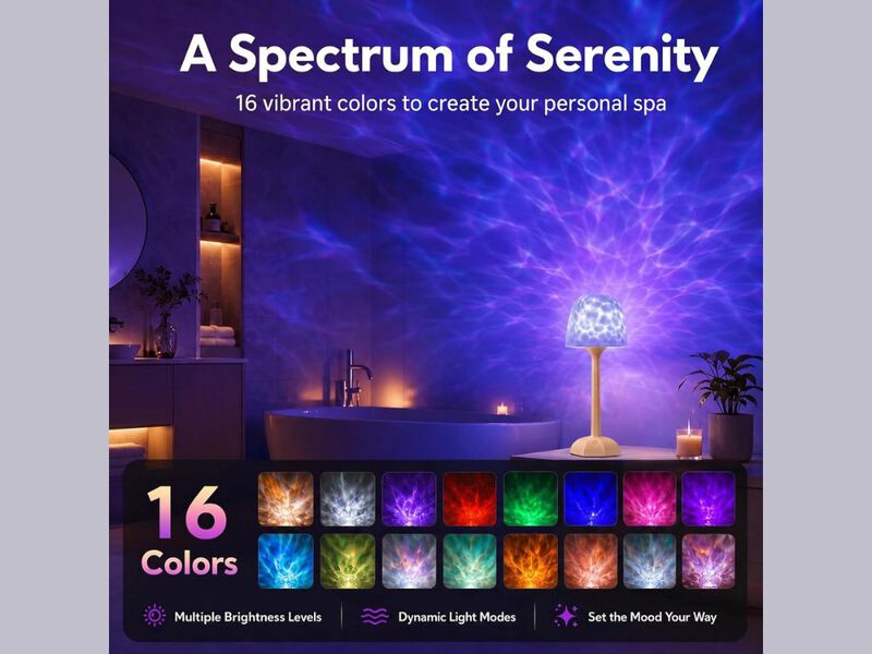 Waterproof Shower Lamp with 16 Color Ocean Wave Projector, Remote Control LED image number 1