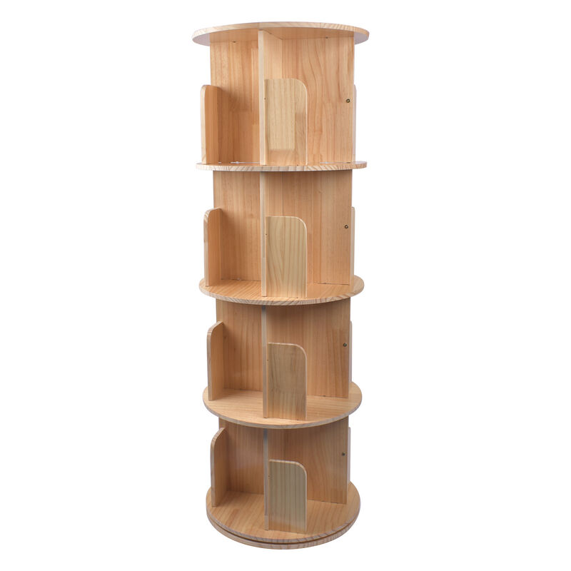360° Rotating Bookshelf 4-Tier Stackable Book Organizer for Space-Saving Storage